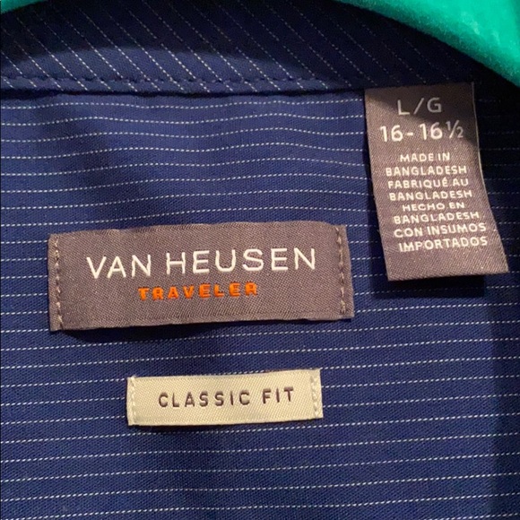 🚛HPX2🎉VanHeusen non-iron blue dress shirt size L - Picture 3 of 6